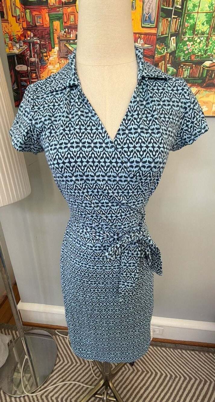 J.McLaughlin Blue Ikat Patterned Wrap Dress size S